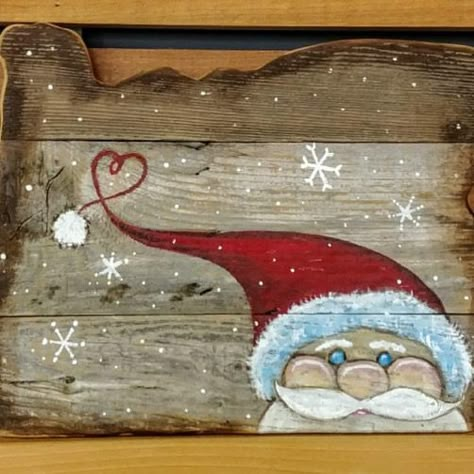 Christmas Painted Wooden Boards, Rustic Christmas Painting On Wood, Christmas Painting On Pallet Wood, Christmas Paintings On Wood, Santa Painted On Wood Ironing Boards, Santa Claus Painting On Wood, Santa Paintings, Pallet Christmas, Christmas Paintings On Canvas