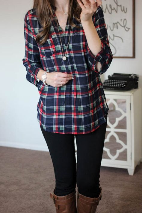 Colibri Plaid Printed Tab-Sleeve Shirt from Market & Spruce and Rizzo Skinny Pants from Liverpool - Stitch Fix Crazy Together, Pnw Style, November Outfits, Stitch Fix Fall, Flannel Tunic, Plaid Brown, Plaid Shirts, Stitch Fix Outfits, Market And Spruce