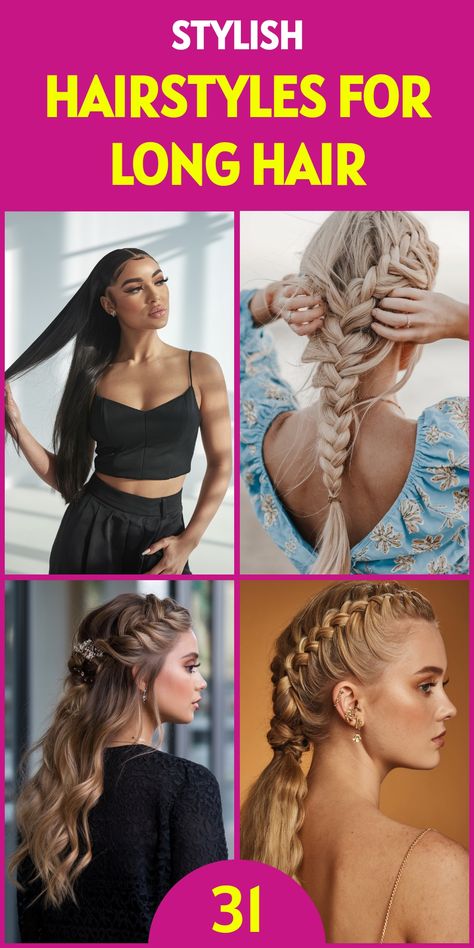 Get ready to experiment with 31 quick and trendy hairstyles for long hair that you can recreate in minutes. These easy-to-follow styles will keep your long hair looking fabulous while saving you time, whether it’s a messy bun or a chic braid. Trendy Hairstyles For Long Hair, Romantic Braided Updo, Practical Hairstyles, Hairstyles 2025, Chic Ponytail, Chestnut Brown Hair, Using A Curling Wand, A Messy Bun, Elegant Updos