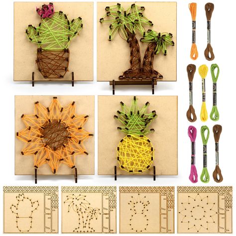 PRICES MAY VARY. Exciting Summer Activity: this 4 piece summer string art kit for adults kids is ideal for hours of summer fun; It is a DIY wooden string art package that lets you channel your creativity and make beautiful summer themed designs Quality Craft Material: the board of string art kits for adults beginners is made of quality wood and is about 6.06 x 7.09 inches/ 15.4 x 18 cm in size; The board is smooth and ready for your string art creations; The finished string art measures about 5. 4-h Arts And Crafts Projects, Advanced String Art Kits, Valentine String Art For Kids, Tall Cactus String Art, Woodland Themed String Art, Birthday Cookout, Paper Palm Tree, Nail And String Art Mountains, Leaf Lantern