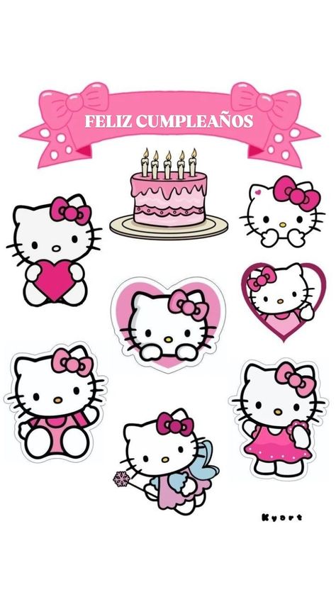 Diy Hello Kitty Birthday Party Ideas, Hello Kitty Cumpleaños, Hello Kitty Topper, Stickers Hello Kitty, Bolo Da Hello Kitty, Stickers Bonitos, Birthday Hello Kitty, Hello Kitty Clipart, Hello Kitty Stickers