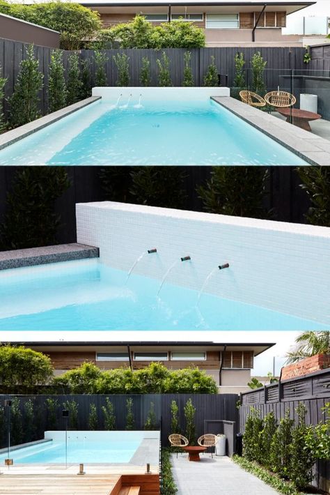 Modern Water Feature Wall, Water Spouts, Modern Water Feature, Concrete Swimming Pool, Simple Pool, What Could Have Been, Water Feature Wall, Fiberglass Swimming Pools, Pool Water Features