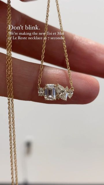 Melanie Casey Fine Jewelry on Instagram: "We designed this piece together, live here on Instagram, for Diamond Friday. And now we’ll pretend it only took 7 seconds to make. 🫣 Here is the first piece of the collection to come off the bench: Toi et Moi et Le Reste Necklace in all diamond. Toi et Moi et Le Reste represents you, and me, and the rest of your family, special circumstances, community, or achievements. “The rest” represents the rest of your story. The collection can be pre-ordered Cool Jewelry Aesthetic, Custom Pendant Necklace, Melanie Casey, Diamond Pendants Designs, 7 Seconds, Gems Bracelet, School Jewelry, Fine Diamond Jewelry, Diamond Necklaces