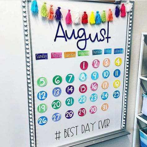 What a beautiful calendar by @happilyeverelementary!! 😍 love the white paired with bright colors. Can’t wait to see how it’s decorated when… Classroom Goals, Teaching Fractions, Classroom Calendar, 3rd Grade Classroom, School Calendar, Future Teacher, Kindergarten Class, Diy Classroom, New Classroom