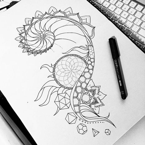 Fibinocci Sequence Tattoos, Fibonacci Art Drawing, Spiritual Line Art, Tattoo Been, Thigh Tats, I Want A Tattoo, Wood Carving Sculpture, Thigh Tat, Shell Tattoos