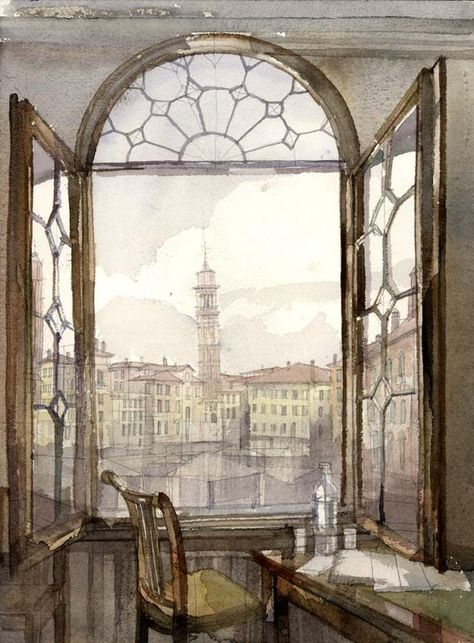 Filippov M. Window With A View, An Open Window, Window Drawing, Window View, Window Painting, Through The Window, Open Window, Interior Art, Print Poster