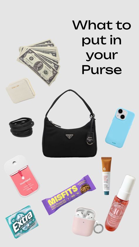 What to put in your purse Prada 2000, Everyday Bag Essentials, Purse Essentials, Plant Powered, School Fits, Essential Bag, Protein Bars, Everyday Bag, Creative Play