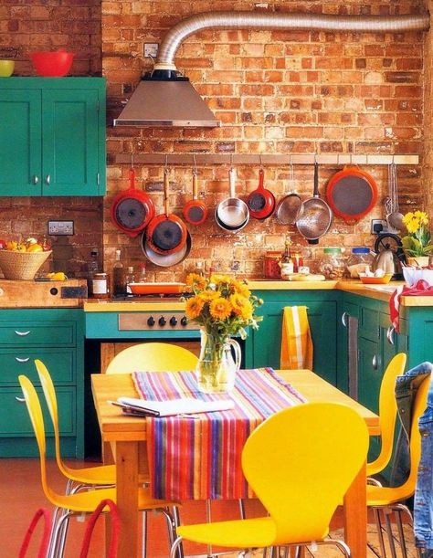 Teal Kitchen Cabinets, Teal Cabinets, Yellow Kitchen Walls, Kitchen Wall Art Set, Teal Kitchen Decor, Kitchen Yellow, Trendy Kitchen Colors, Yellow Kitchen Decor, Colorful Kitchen Decor