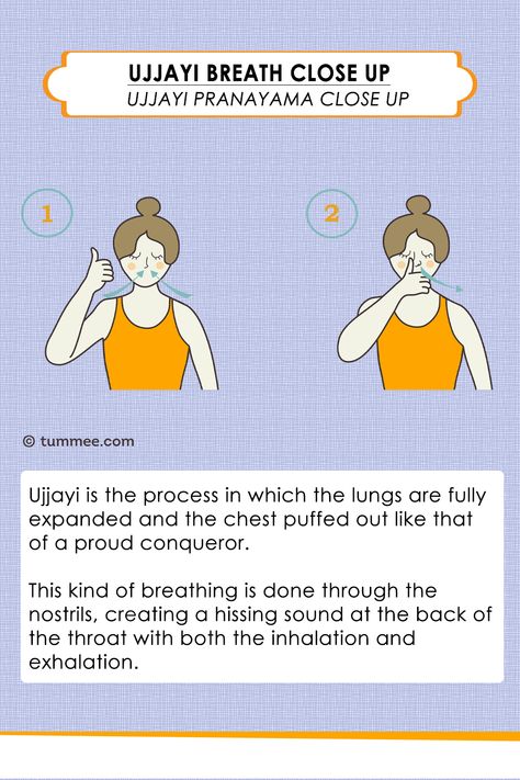 Learn and teach your students Ujjayi Breath Close Up (Ujjayi Pranayama) at https://www.tummee.com/yoga-poses/ujjayi-breath-close-up  In Sanskrit, 'Ud' = 'upwards or superior' and 'Jaya' = 'conquest, victory or success'. Ujjayi is also referred to as victorious breath or ocean breath.  #pranayama #yogameditation #tummeeyoga #yogateacher #ujjayipranayama #ujjayibreathing Ida And Pingala, Inhalation And Exhalation, Pranayama Techniques, Pranayama Yoga, Diaphragmatic Breathing, Breathing Meditation, Yoga Anatomy, Yoga For Balance, Yoga Therapy