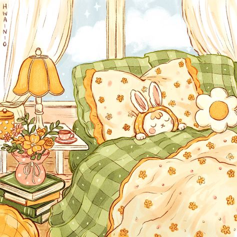 Bunnies Sleeping, Comfy Beds, Sleeping Drawing, Pastel Background Wallpapers, Bunny Drawing, Book Illustration Art, Artist Alley, Cute Pastel Wallpaper, Rabbit Art