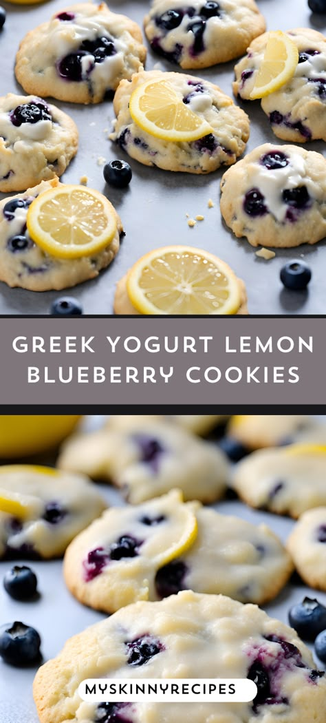 Indulge guilt-free with these Greek Yogurt Lemon Blueberry Cookies! 🍋💙 Soft, tangy, and bursting with flavor, they're a delightful treat for any occasion. Try this healthier twist on traditional cookies today! #lemonblueberry 
#healthytreats #myskinnyrecipes Greek Yogurt Cookies Healthy, Yogurt Cookies Recipe, Cookies With Greek Yogurt, Healthy Lemon Cookies, Blueberry Lemon Cookies, Gluten Free Christmas Baking, Greek Yogurt Cookies, Yogurt Cookies, Healthier Cookies