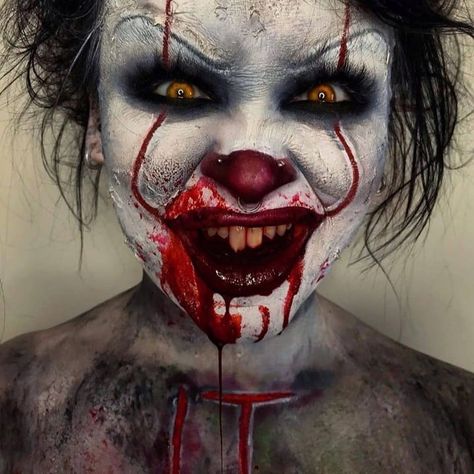 IT ends!... Cool Scary Makeup Looks, Scary Pennywise Makeup, It Makeup Clown, Pennywise Makeup Boy, It Makeup Clown Pennywise, Clown Scary Makeup, Scary Clown Makeup Ideas, Saw Halloween Makeup, It Clown Makeup