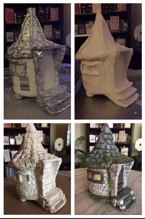 Teapot Fairy House Diy, Cardboard Fairy House, Hagrid Hut, Fairy House Crafts, Fairy House Diy, Cardboard Box Crafts, Fairy Garden Crafts, Adornos Halloween, Fairy Crafts