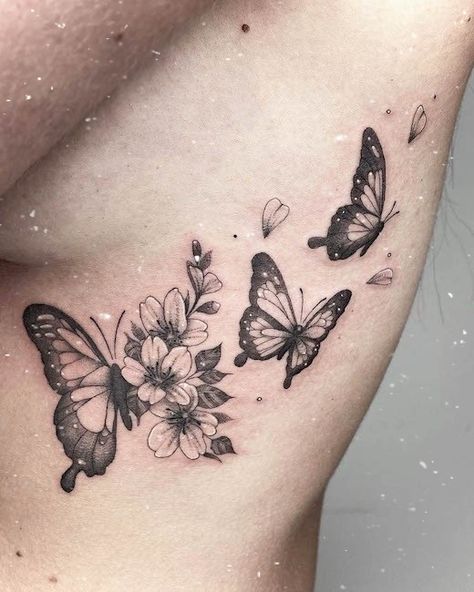 Tattoo Inspiration Butterfly Tattoos With Meaning, Tattoo Papillon, 42 Tattoo, Unique Butterfly Tattoos, Cage Tattoos, Butterfly Tattoo On Shoulder, Rib Tattoos For Women, Ribcage Tattoo, Small Butterfly Tattoo