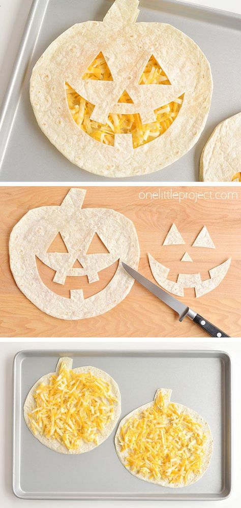 These super easy jack-o-lantern cheese quesadillas are SO FUN and so simple to make! They’re such a fun Halloween food idea and would be great as a Halloween dinner! Not to mention they’re fantastic for picky eaters! Halloween Quesadilla, Menu Halloween, Cheese Quesadillas, Dinner Halloween, Recetas Halloween, Kids Halloween Food, Spooky Food, Halloween Fest, Fun Halloween Food