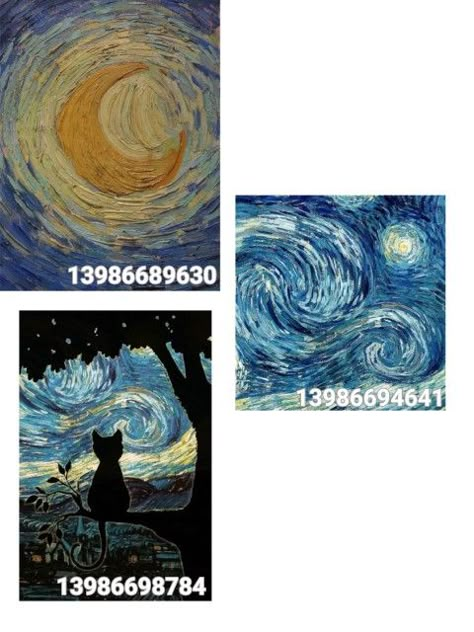 Van Gogh Bloxburg Decals, Bloxburg Famous Painting Codes, Mona Lisa Decal Bloxburg, Light Blue Bloxburg Decals, Coraline Decal Bloxburg, Bloxburg Museum Decals, Bloxburg Portrait Codes, Roblox Decal Codes Wallpaper, Art Studio Bloxburg