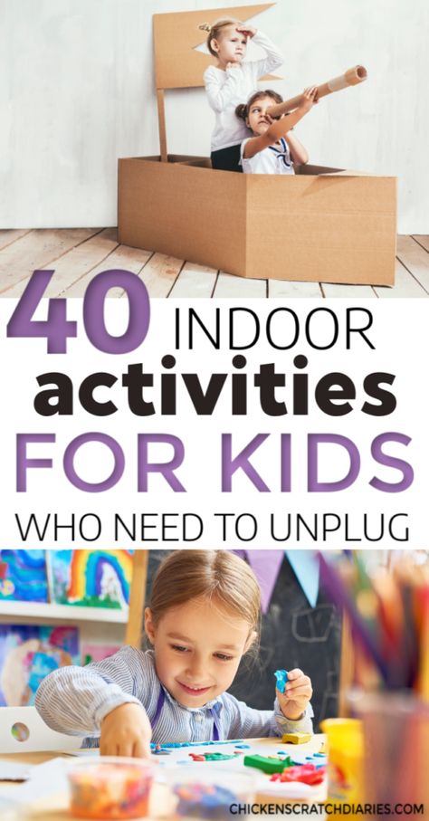 Fun indoor kids activities that encourage creativity and imagination at home.  Easy, cheap or free ideas for all ages,  toddlers through big kids.  Free printable list.  #Activities #Fun #Indoors #Creative #Kids #Printable #Parenting Montessori Schedule, Kids Activities At Home, Fun Indoor Activities, Mom Schedule, Chart Ideas, School Routine, Indoor Kids, Indoor Games For Kids, Chore Charts