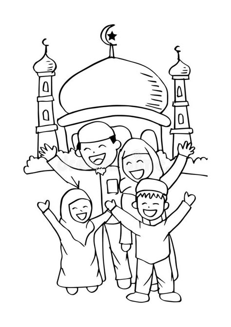 Illustration about Happy Muslim family at the mosque. Cartoon style. Illustration of celebrate, design, arabian - 117034634 Decoraciones Ramadan, Muslim Kids Activities, Family Coloring Pages, Islamic Kids Activities, Ramadan Kids, Ramadan Activities, Kid Coloring Page, Rainbow Canvas, Ramadan Crafts