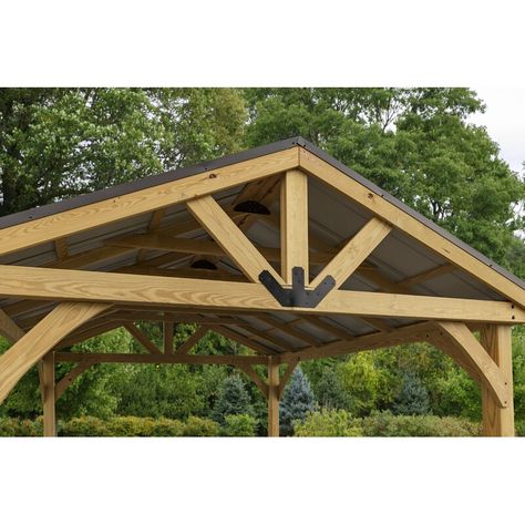 YardCraft Westmont 12.5 Ft. W x 12 Ft. D Solid Wood Patio Gazebo | Wayfair.ca Fern Front Porch, Party Shed Ideas, Wood Pavilion, Wooden Garden Gazebo, Wood Shed Kits, Party Shed, Pergola Porch, Canopy Diy, Porch Swing Plans