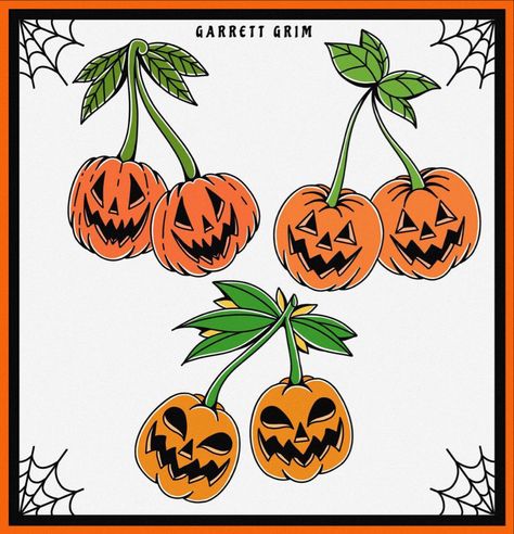 Tattoo Traditional Flash Sheet, Jack O Lantern Cherry Tattoo, Pumpkin Flash Sheet, Pumpkin Cherry Tattoo, American Traditional Jack O Lantern Tattoo, Tattoos Flash Sheet, Traditional Jack O Lantern Tattoo, Traditional Pumpkin Tattoo, Pumpkin Tattoo Designs