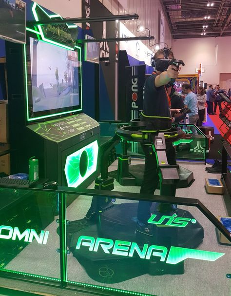 "VRZ Torment" Omni Arena by Virtuix Omni, a walking VR zombie shooter game at EAG 2018. Virtuix Omni, Virtual Reality, Zombie, Basketball Court, Walking