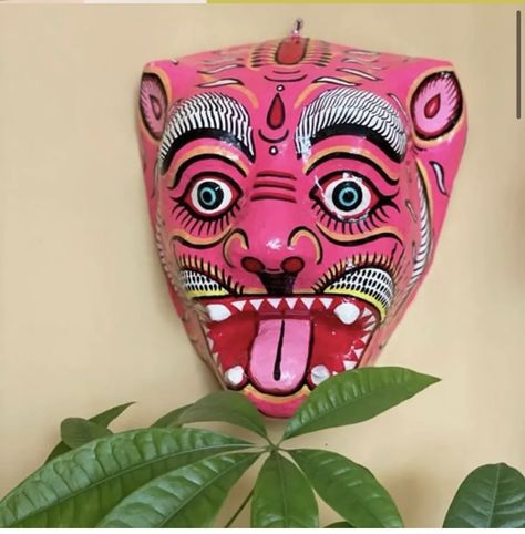 Paper Mache Tiger, Indian Tiger, Tiger Wall Decor, Tiger Mask, Tiger Decor, Safari Theme Nursery, Kashmir India, Popular Crafts, Painted Boxes