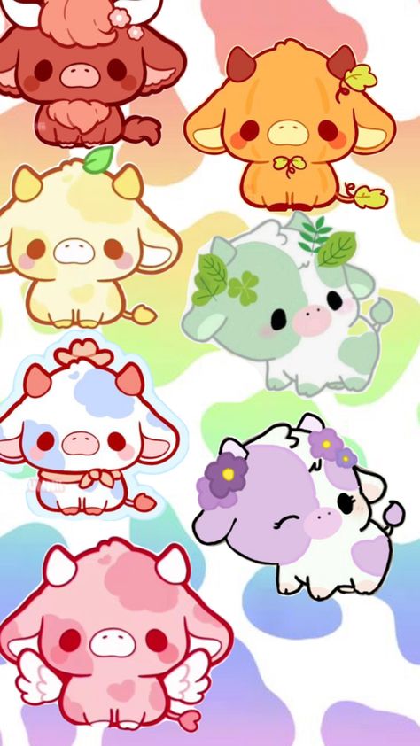 [idk what to add here :3] Kawaii Animal Illustration, Cute Chibi Animal Art, Cute Drawings Of Cows, Kawaii Cow Drawing, Body Guidelines, Cute Drawings Of Animals, Cute Cow Wallpaper, Kawaii Cows, Chibi Cow