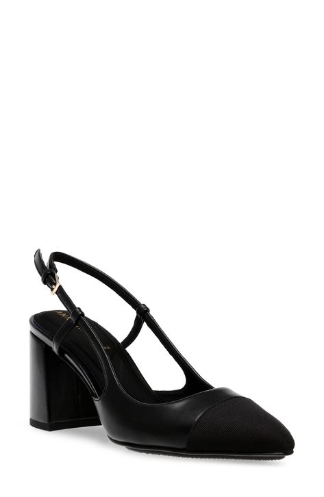 Steve Madden Maegan Pointed Toe Slingback Pump (Women) | Nordstrom Black Heels Winter Outfit, Work Heels Office Wear, Business Casual Shoes For Women, Black Pumps Outfit, Slingback Heels Outfit, Black Closed Toe Heels, Office Shoe, Heels Closed Toe, Office Heels