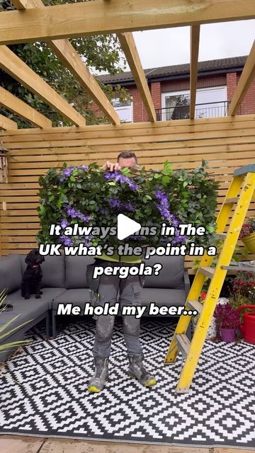 Mark Marshall on Instagram: "Pergola ideas #garden #gardeninspiration #instagarden #pergola" Gazebo Fence Ideas, Decking Pergola Ideas, Pergola Ideas With Plants, Patio Pergola Decorating Ideas, Small Pergola Attached To House, White Wisteria Pergola, Garden Lean To, Back Patio Garden Ideas, How To Decorate A Pergola