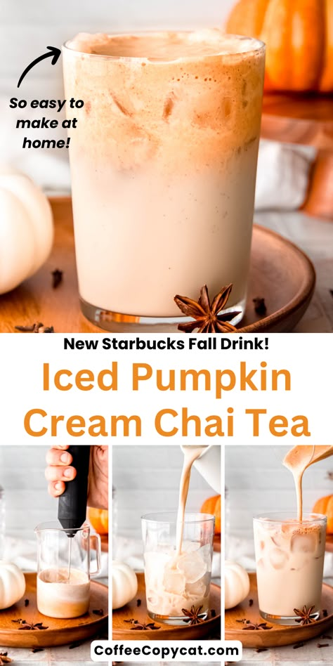 Chai Tea Recipe, Tea Latte Recipe, Tea Drink Recipes, Fall Drink, Iced Chai, Copycat Starbucks Recipes, Cold Foam, Pumpkin Chai, Chai Tea Latte