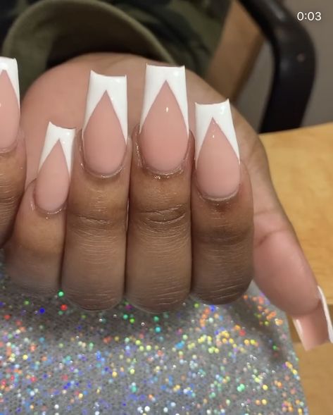 V French Nails Square, Red Triangle French Tip Nails, V Shape French Tip Nails Short, Triangle French Tip Nails, V French Nails, V Tip Nails, V French Tip Nails, Acrylic Nail Designs Coffin, Almond Nails French