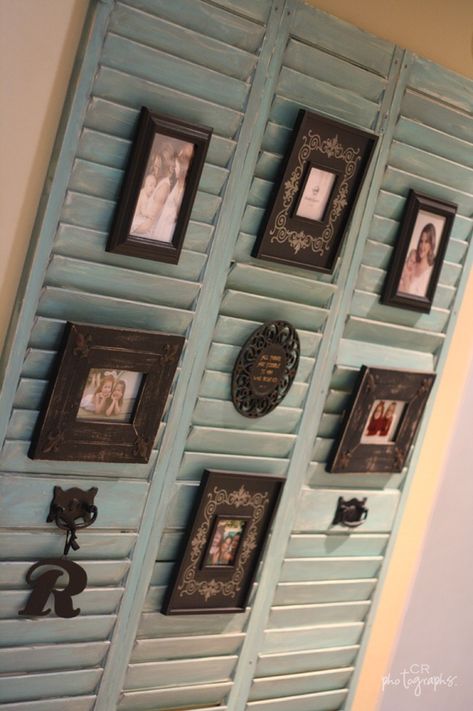 repurposed furniture for sale | Make a big impact in the dining room with these beautiful ideas. Shutter Decor, Old Shutters, Framed Photos, Viria, Old Windows, Window Shutters, Clothespins, Design Case, My Dream Home