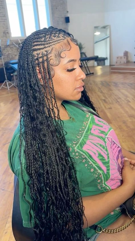 Small Flip Over Fulani Braids, Boho Fulani Braids Flip Over Short, Boho Fulani Braids Flip Over, Fulani Bohemian Braids, Flip Braids, Flip Over Braids, Flip Over Fulani Braids, Braids Hair Ideas, Big Cornrow Braids