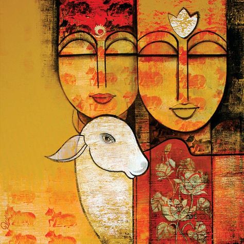 Artist, Deepa Hekre : The Housethome Curated Art Series - housethome Geometric Art Diy, The Divine Comedy, Indian Contemporary Art, Divine Comedy, Art Gallery Interior, Buddha Art Painting, Pichwai Paintings, Buddha Painting, Indian Folk Art