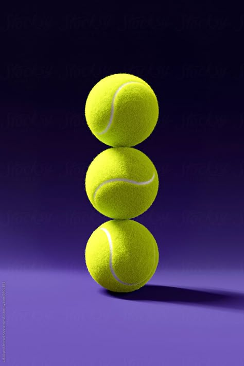 Three green tennis balls are stacked on each other on a purple background. Tennis Photography, Tennis Posters, Verde Lima, Tennis Clubs, Sports Balls, Tennis Balls, Purple Background, Tennis Ball, Purple Backgrounds