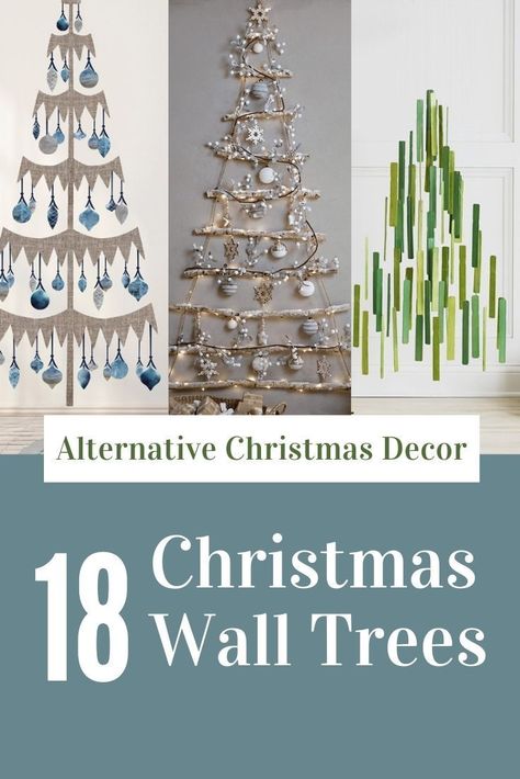 Try out these alternative Christmas tree ideas for your walls. It’s a perfect solution for tiny rooms. Saving you space during the holidays and saving you storage space in the offseason. #christmas #christmasdecor Christmas Wall Trees Ideas, Space Saver Christmas Tree Ideas, Fake Christmas Tree On Wall, Christmas Decorations Small Spaces, Flat Wall Christmas Tree Diy, Wall Hanging Christmas Tree Ideas, Tree On Wall Christmas, Diy Christmas Tree Wall Art, Christmas No Tree Ideas