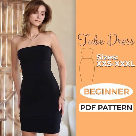 Dress Patterns Bodycon, Tube Dress Pattern Sewing, Tube Dress Pattern, Dress Sewing Patterns Easy, Strapless Dress Pattern, Midi Dress Pattern, Hoco Dress Inspo, Bodycon Dress Pattern, Strapless Tube Dress