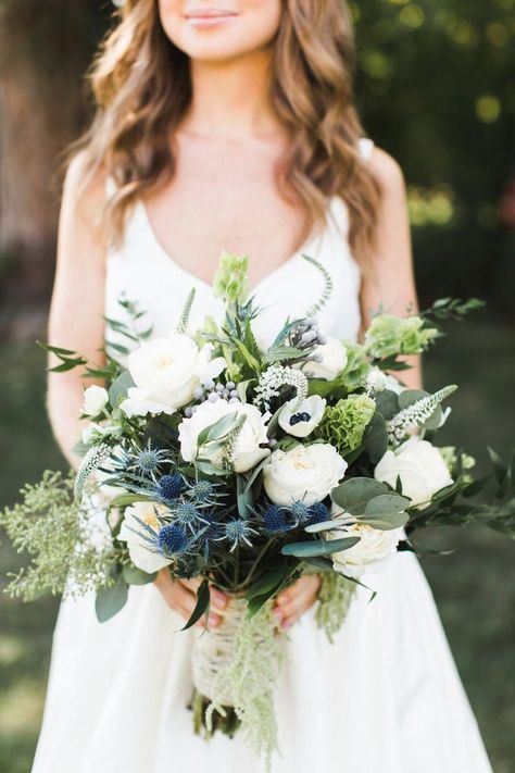 Greenery Wedding Bouquet, Green Wedding Bouquet, Flowers And Greenery, Blue Wedding Flowers, Spring Wedding Flowers, Bridal Musings, White Wedding Flowers, Wedding Flower Arrangements, Greenery Wedding