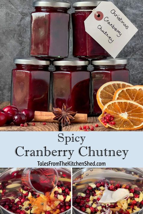 Sweet and Spicy Cranberry Chutney is packed with the Christmas flavours of mulled wine spices and orange. A perfect partner for your festive cheeseboard and a great alternative to cranberry sauce when serving roast turkey or pork. Chutney Recipes Christmas, Cranberries Recipes, Spicy Cranberry Sauce, Cranberry Chutney Recipe, Christmas Chutney, Curd Recipes, Mulled Wine Spices, Dips Recipes, Canned Cranberries