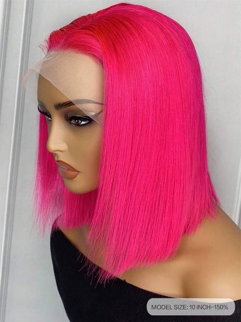 Transparent Lace 13x4 Lace Frontal Wig 10inch Rose Pink Color Straight Human Hair Short Wig For Women | SHEIN USA Human Lace Wigs, Rose Pink Color, Rose Pale, Hot Hair Styles, Short Wigs, Straight Human Hair, Frontal Wig, Lace Frontal Wig, Frontal Wigs