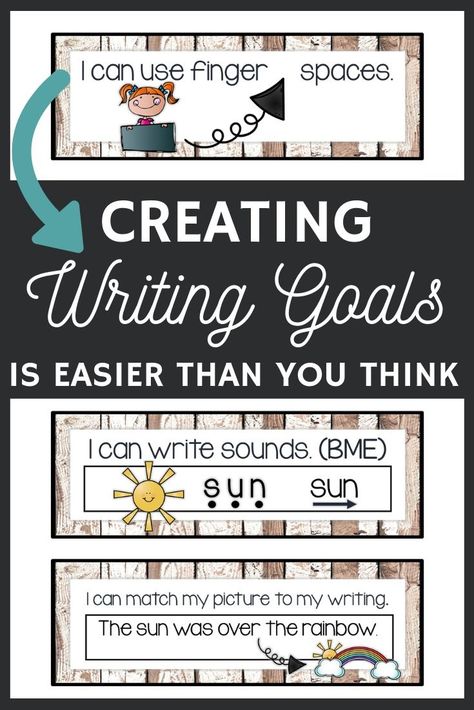 Farmhouse writing goals bulletin board (and how I create goals with my students) so you can stop sounding like a tape recorder, asking them to use punctuation and capitalization all of the time...*sigh*!! While practicing their writing, conventions, and grammar skills, simply remind them to "check your writing goal" and they will know where to look and what to do. This saves you so much time and energy! Writing Preschool, Goals Bulletin Board, Guided Reading Strategies, Create Goals, Writing Conventions, Teaching Lessons Plans, Writing Conferences, Writing Station, Classroom Expectations