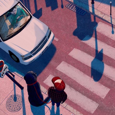 The Key to Crossing the Street Safely: Eye Contact - WSJ Journal Illustrations, Street Illustration, Crossing The Street, Pedestrian Crossing, Book Reference, Cycling City, Soft Art, Key Art, Flower Boy