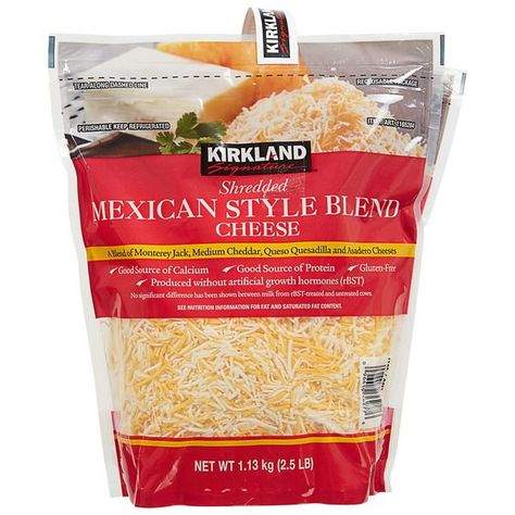 Kirkland Signature Shredded Mexican Style Blend Cheese, 2 x 2.5 lb2 x 2.5 lb Current price:$17.89$0.22 per oz Costco Grocery, Queso Quesadilla, Costco Food, Good Sources Of Calcium, Smart Snacks, Cheese Quesadilla, Cheese Cultures, Mexican Cheese, Good Sources Of Protein