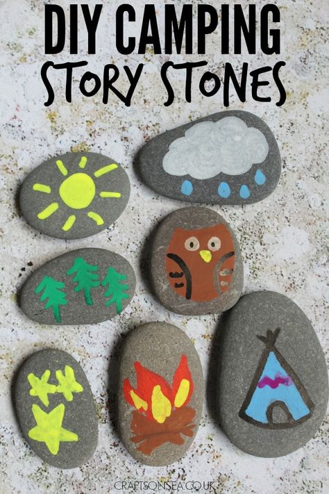 Camping Week, Camping Preschool, Camping Crafts For Kids, Summer Camp Themes, Story Stones, Camp Crafts, Camping Birthday, Rocks Painted, Diy Camping