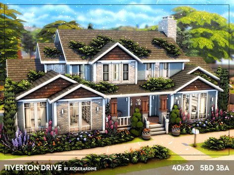 The Sims Resource - Lots Sims 4 Lots, Big Family House, House With 5 Bedrooms, Living Room Sims 4, Sims 4 Cottage, Modern Wooden House, The Sims 4 Lots, Sims 4 Bedroom, Sims 4 House Plans