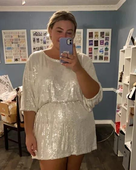 Perfect sequin mini dress for brides! Bachelorette party, wedding outfit change, etc. it runs generous. I’m in XL and could have sized down. #liketkit http://liketk.it/3fNqZ @liketoknow.it #LTKcurves #LTKwedding Plus Size Bachelorette Outfit Night Out, Plus Size Bachelorette Outfit For Bride, Bridal Bachelorette Party Outfit, Plus Size Bachelorette Outfit, Wedding Outfit Change, Bachlorette Outfit, White Sequin Dress, Bridal Bachelorette Party, Bachelorette Dress