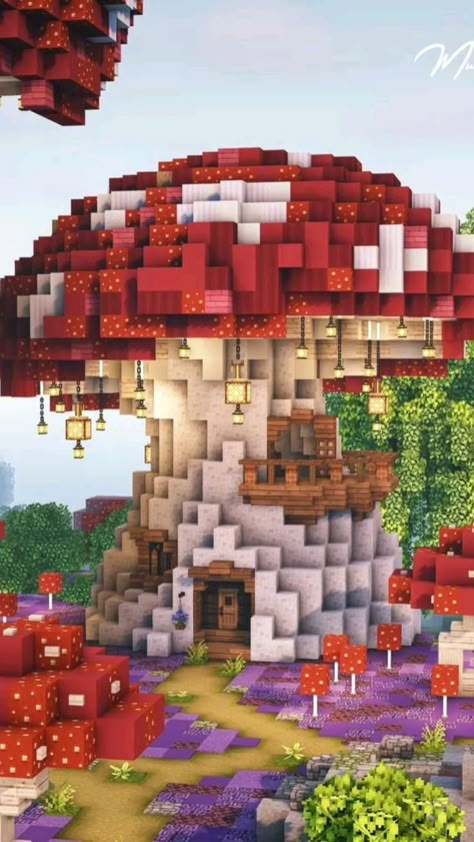 Fairytale Builds Minecraft, Mushroom Island Base Minecraft, Minecraft Giant Mushroom House, Pink Mushroom Minecraft, Minecraft House Ideas Mushroom, Minecraft Fairy Tree House, Minecraft Building Ideas Mushroom House, Pink Mushroom House Minecraft, Mushroom House Ideas Minecraft