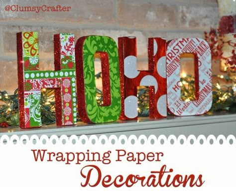 Glitter Wrapping Paper, Paper Letters, Wrapping Paper Crafts, Mod Podge Crafts, Letter Decoration, Mod Podge, Letter Paper, Christmas Deco, Xmas Crafts