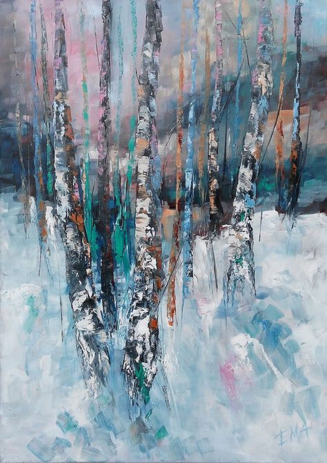 WINTER MAGIC by Emilia Milcheva | Original painting For Sale Online | Artzine Winter Abstract, Scenery Paintings, Winter Painting, Expressionism Abstract, Winter Magic, Picture Frame Painting, Contemporary Abstract Art, Original Landscape Painting, Frame Painting