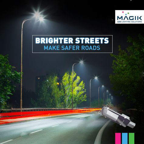 Magik streetlights bring even the widest of road stretches live, while complementing urban architecture and saving energy. #streetlight #saferroads #turnonthemagik #magiklights Street Lights, Urban Architecture, Social Media Design Inspiration, Led Outdoor Lighting, Social Media Design Graphics, Street Light, Led Lighting, Energy Efficiency, Social Media Design